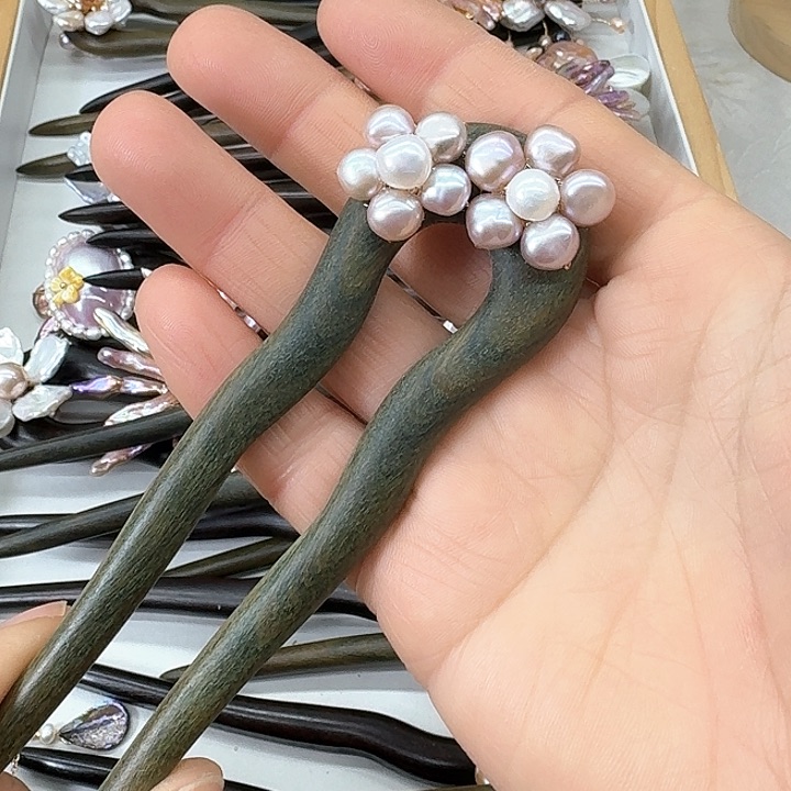 淡水珍珠发饰银S925镶嵌