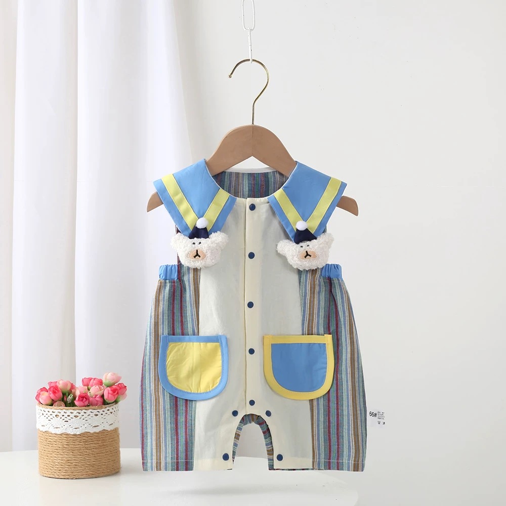 夏季婴儿宽肩方都披肩尖尖领可爱小熊哈衣