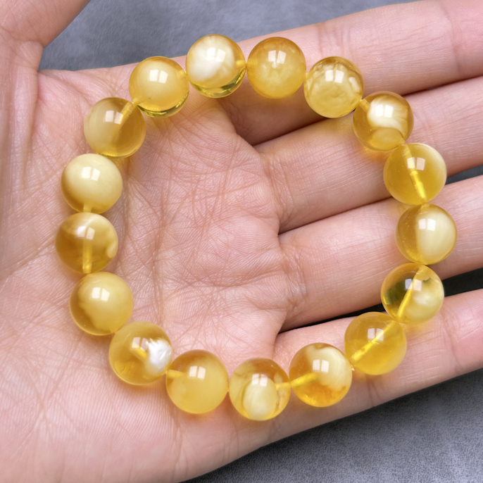 天然原矿琥珀蜜蜡金白妖花10.5mm+