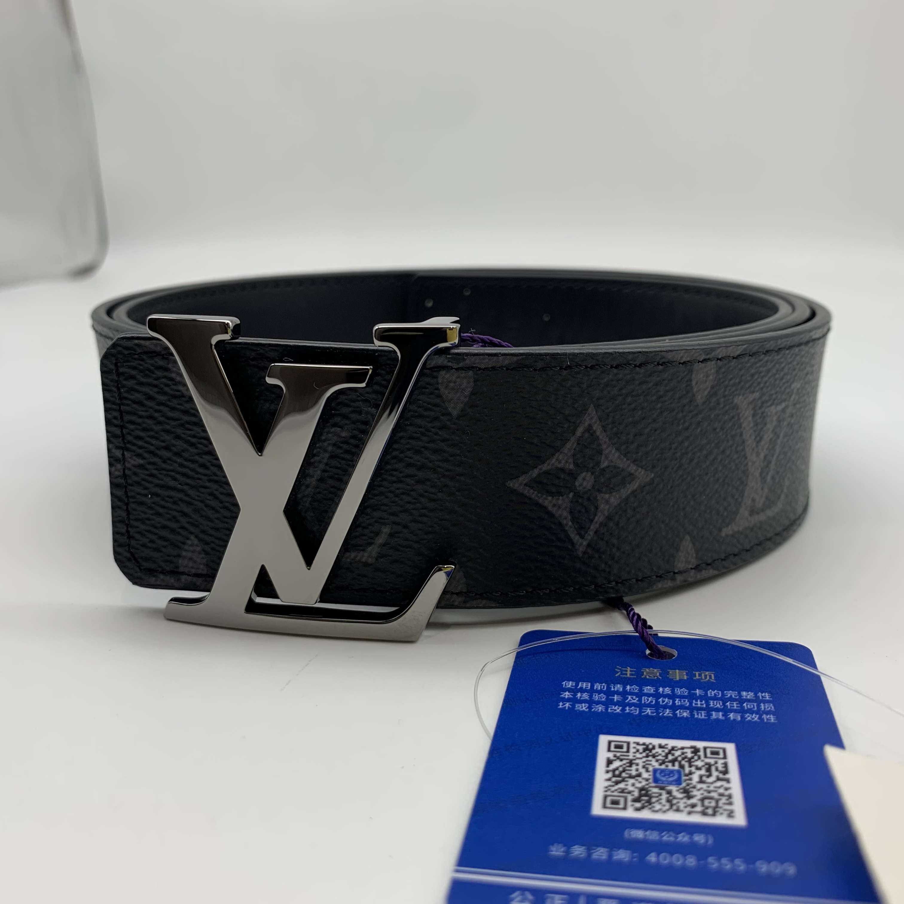 95新 LouisVuitton/路易威登 105码枪扣黑花双面腰带13444796