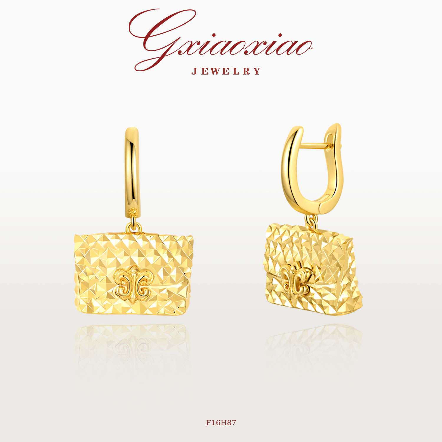 G XIAOXIAO 镀K金 复古气质高级感鸢尾花包包耳环 F16H87 F16H96