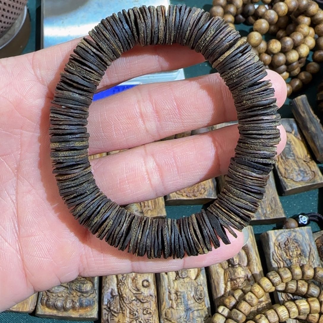 沉香手串玄*白露沉水药片珠单圈1.2