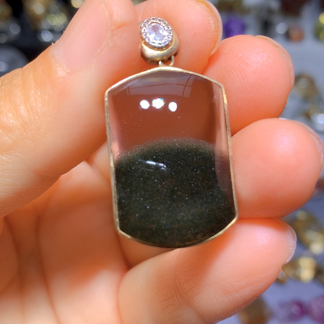 水晶吊坠银S925镀金镶嵌天然水晶