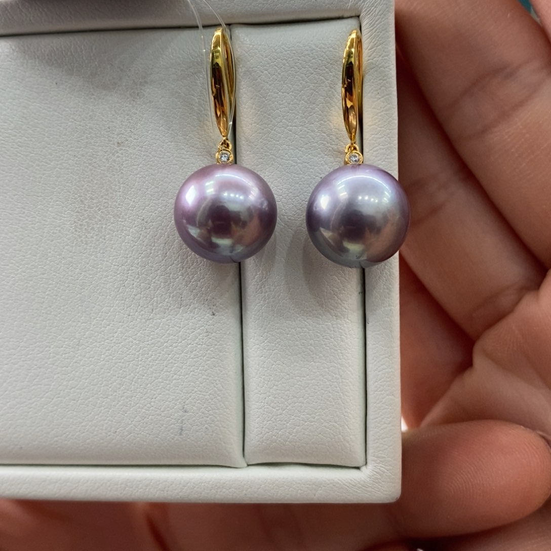 淡水珍珠耳饰18K金镶嵌12-13m m