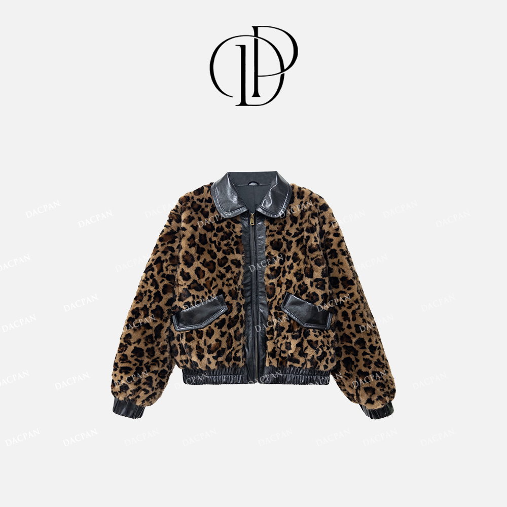 DACPAN-“豹皇传奇”羊皮拼接短款豹纹水貂外套 2024/盼• 82698