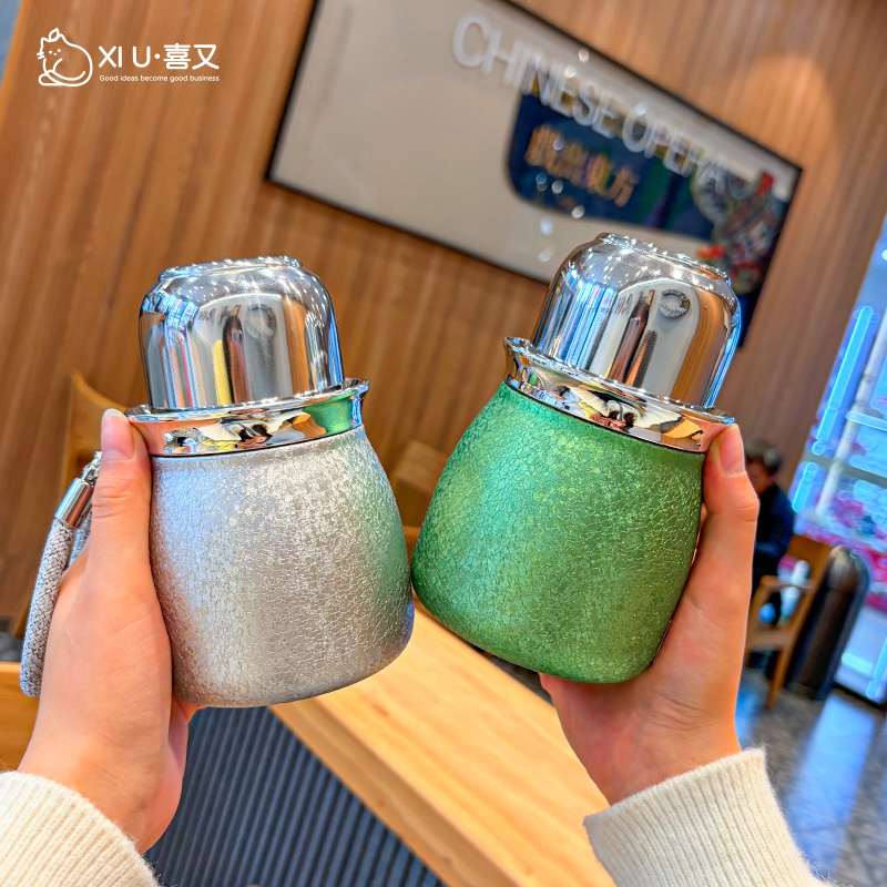 【Ti】喜又福禄覆钛380ml保温杯高颜值双饮杯不锈钢便携简约杯