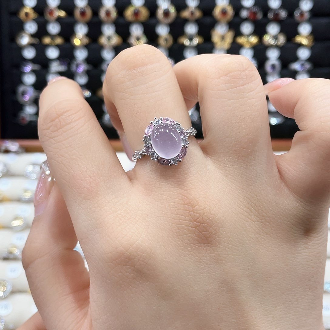 萤石戒指女银S925镶嵌