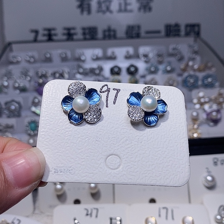 耳饰银S925镶嵌淡水珍珠