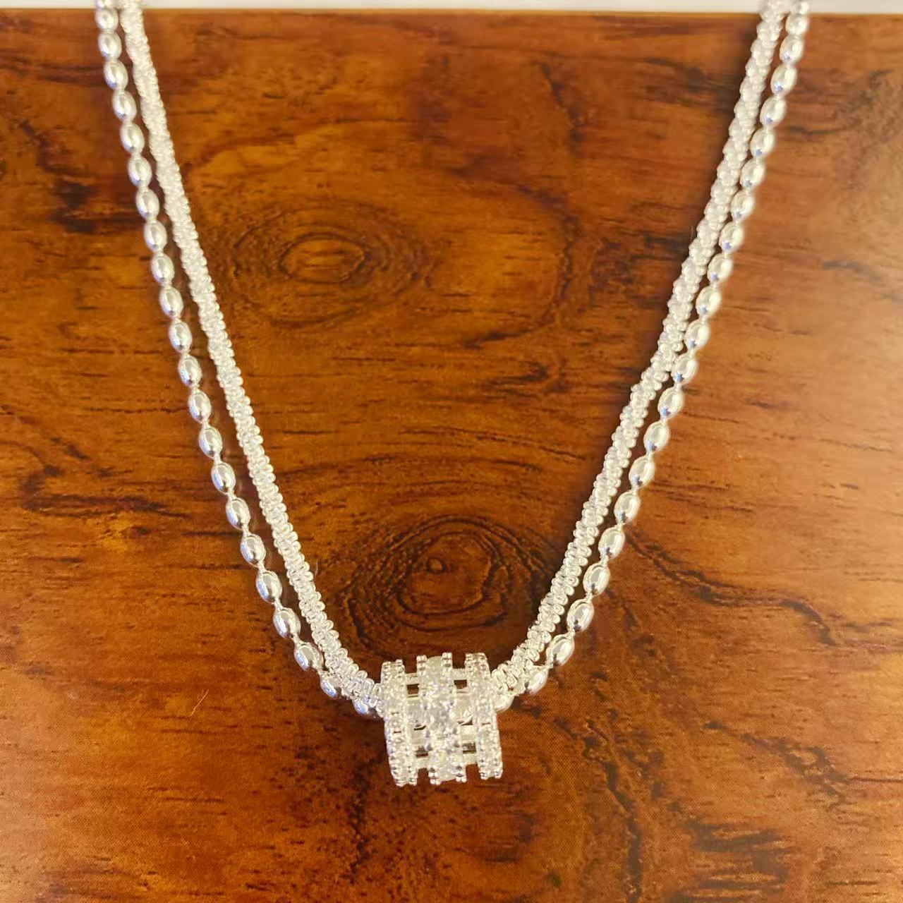  编号39  双层叠戴 满钻小蛮腰吊坠坠链 （无礼盒）