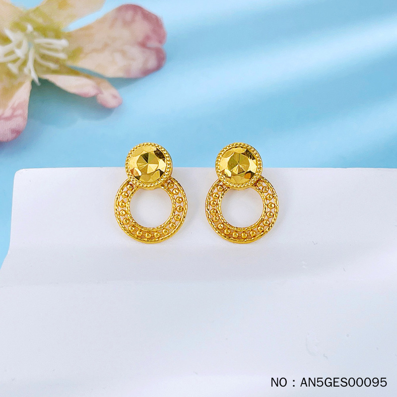 足金999 5G黄金空心仿钻圆环金珠圈耳饰耳钉（直针配胶塞）