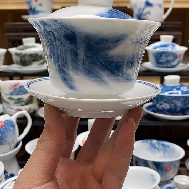 手绘微瑕鱼乐盖碗