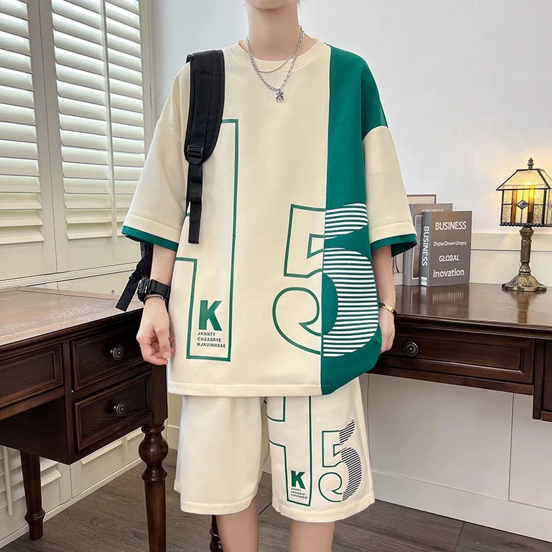 2025新款夏季青少年运动套装男初中高中学生夏装潮流大童短袖t恤