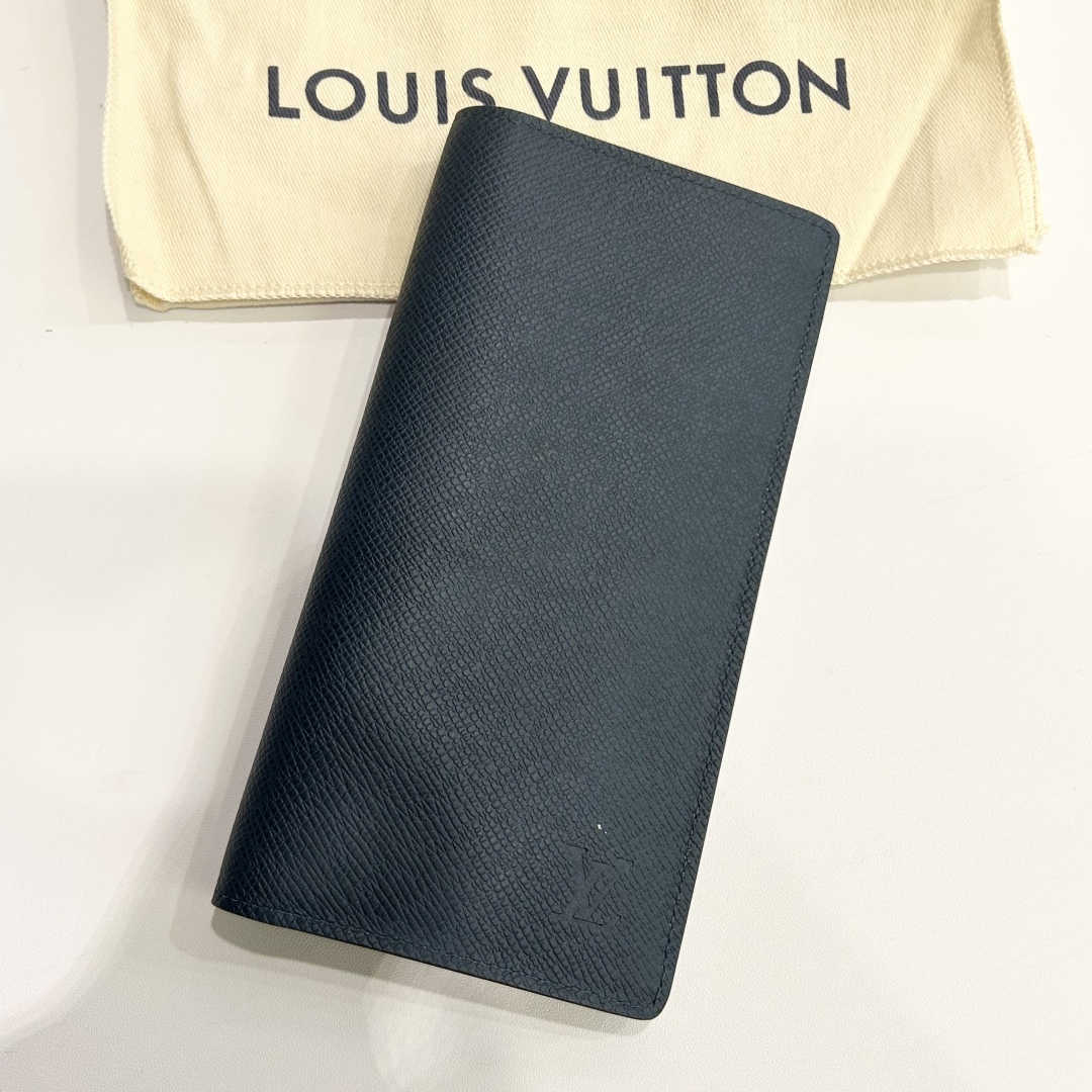 95新 LouisVuitton/路易威登 蔚蓝/深蓝色牛皮对折长钱包