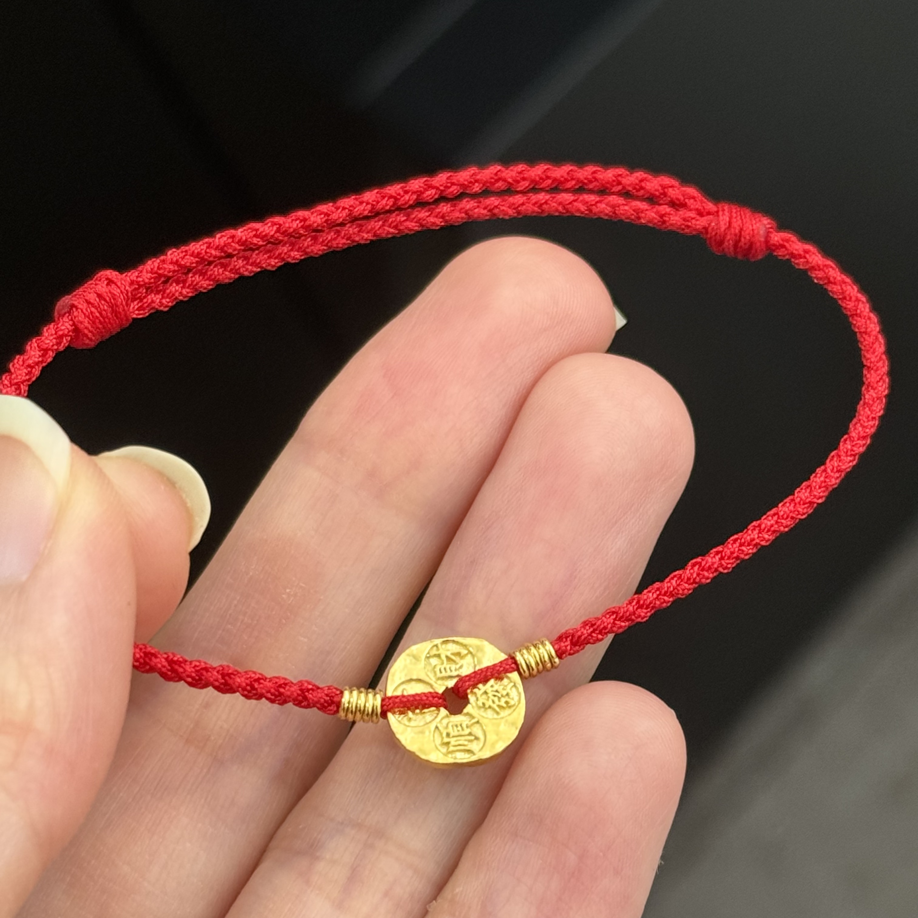 锤纹吉言钱币手绳 足金999