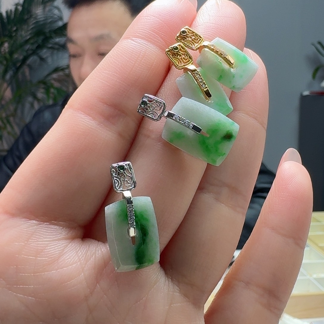 翡翠耳饰银S925镶嵌多样性发货其一