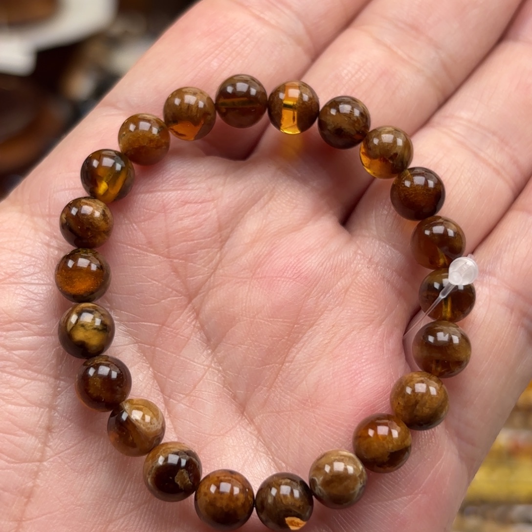 琥珀未镶嵌手链根珀金底溶洞妖花卡7