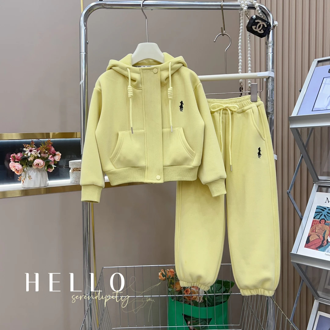 朵立茜 2025春季新款女童洋气连帽休闲外套+裤子套装两件套亲子装