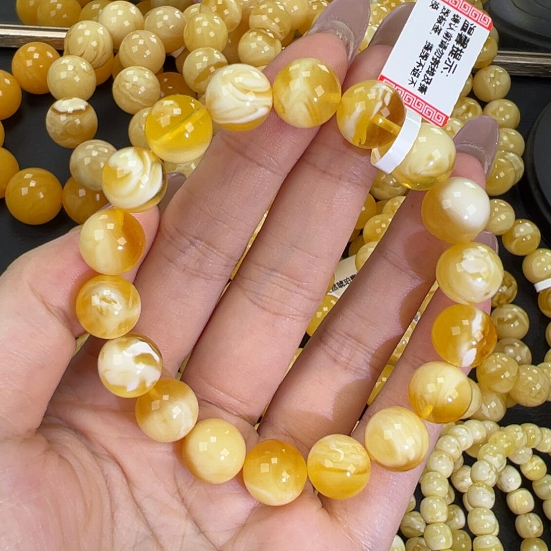 琥珀未镶嵌手链16.3金瓷白
