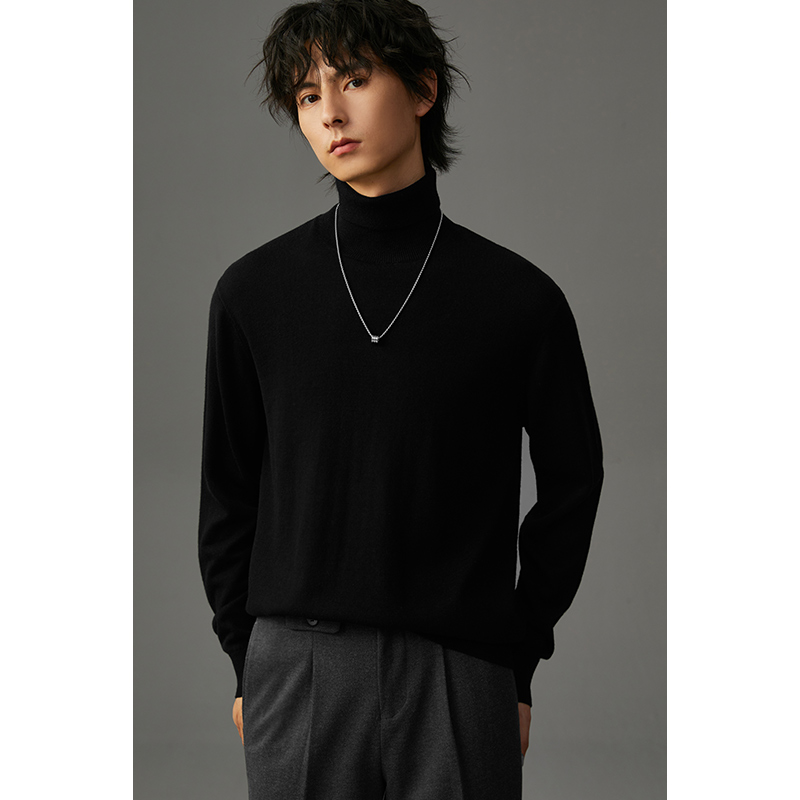 秋冬季羊毛衫半高领简约套头款厚款衫保暖针织打底衫男士修身