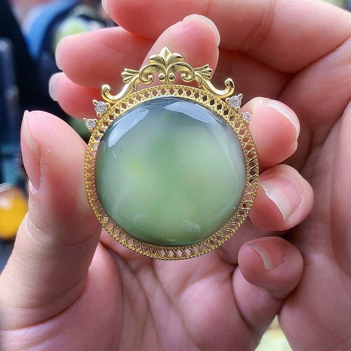 琥珀裸石银S925镶嵌坠