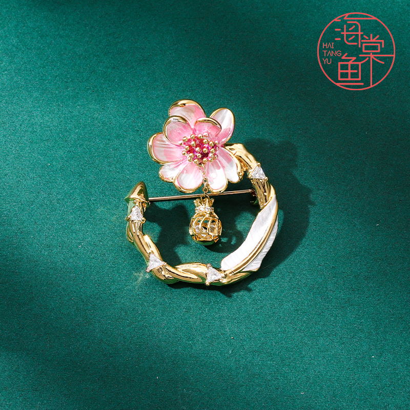 铜合金合成锆石胸针 FL156桃之夭夭胸针