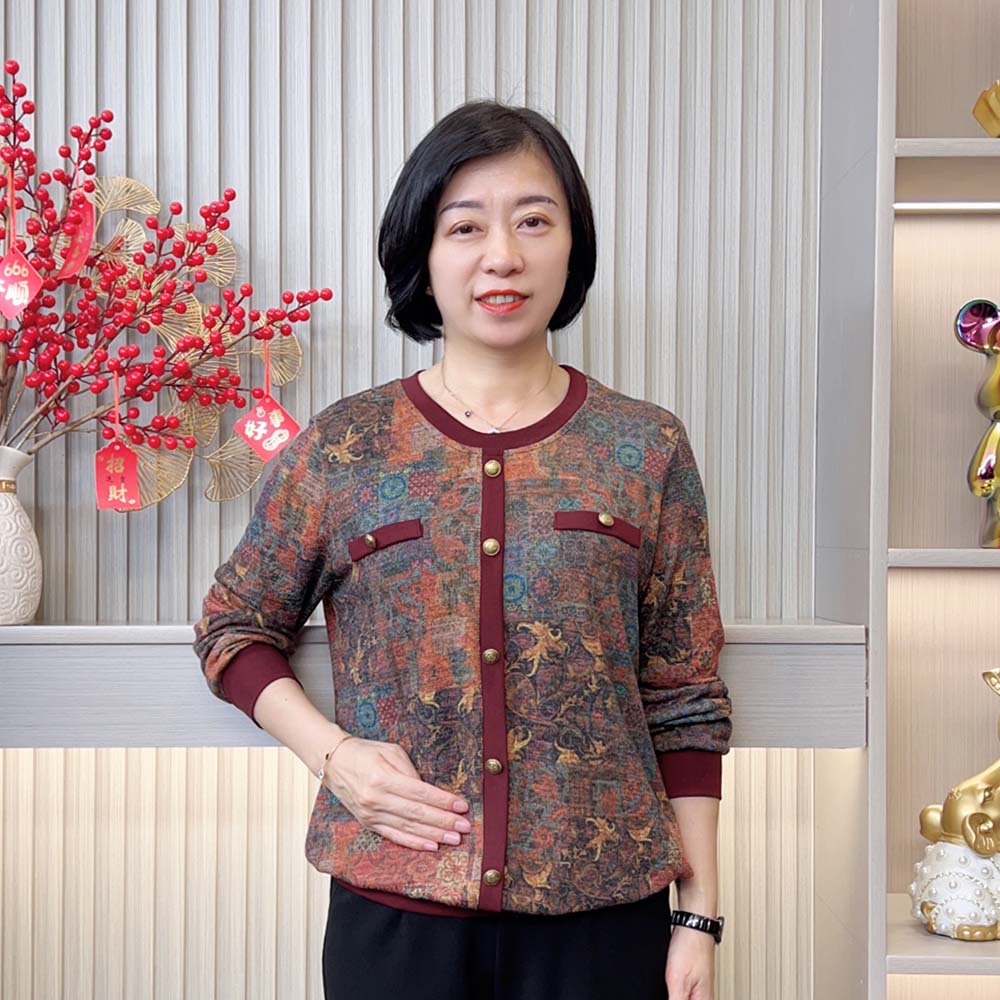 秋季新款时尚洋气减龄休闲宽松显瘦气质圆领假两件妈妈装长袖上衣