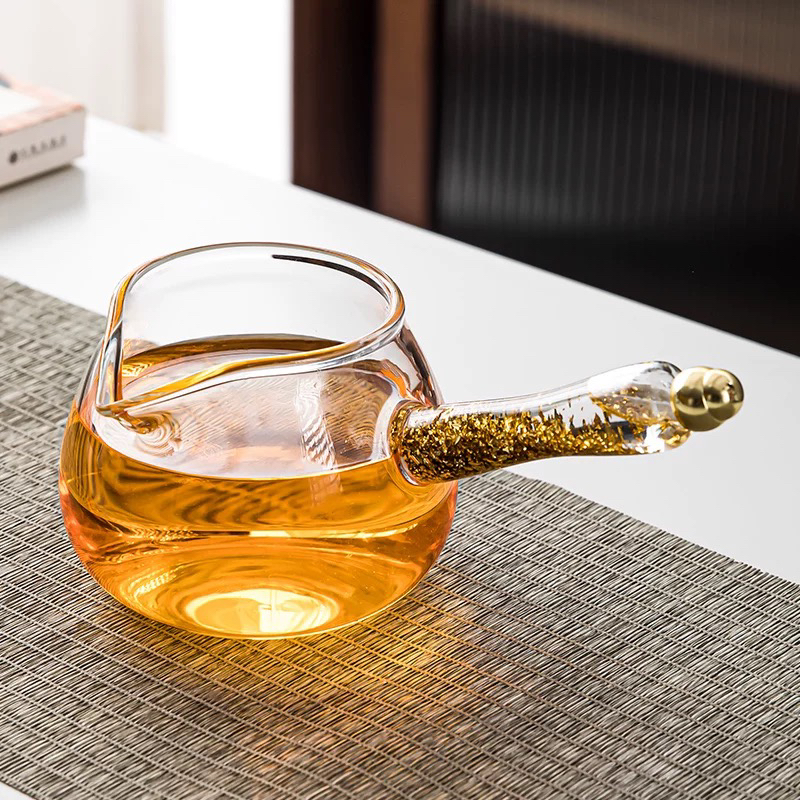 加厚侧把高硼硅玻璃金箔玻璃公道杯茶海