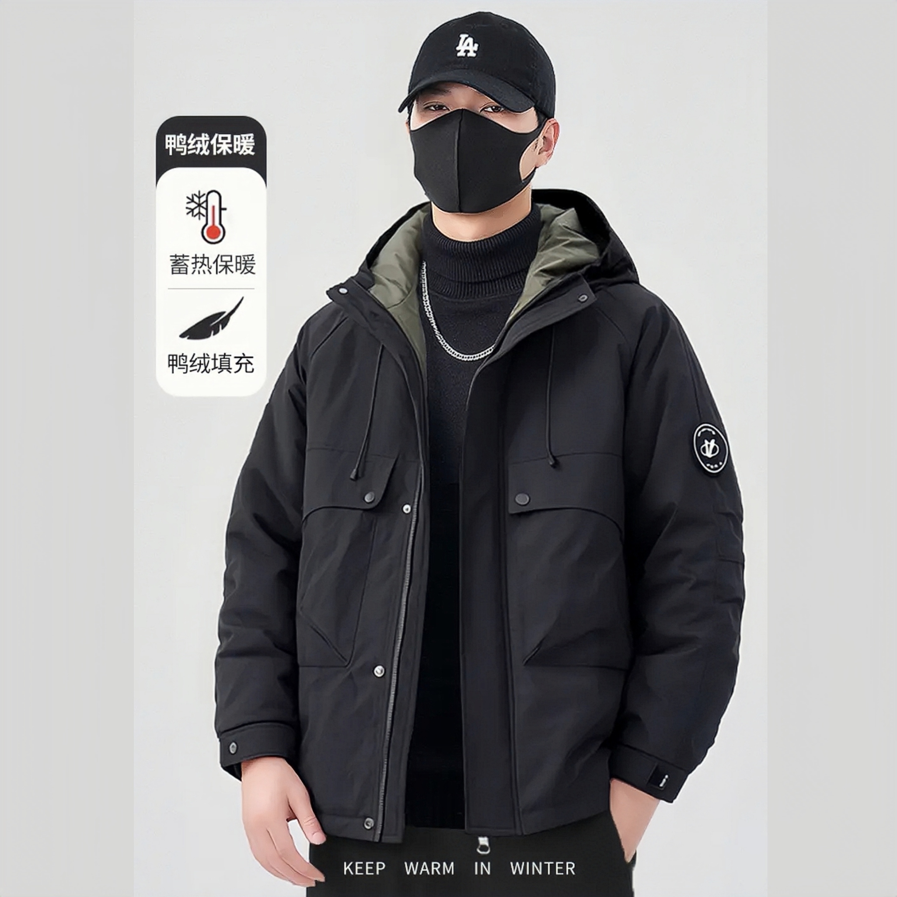 【连帽羽绒服】193冬季新款时尚保暖优质加厚男士三防冲锋衣外套