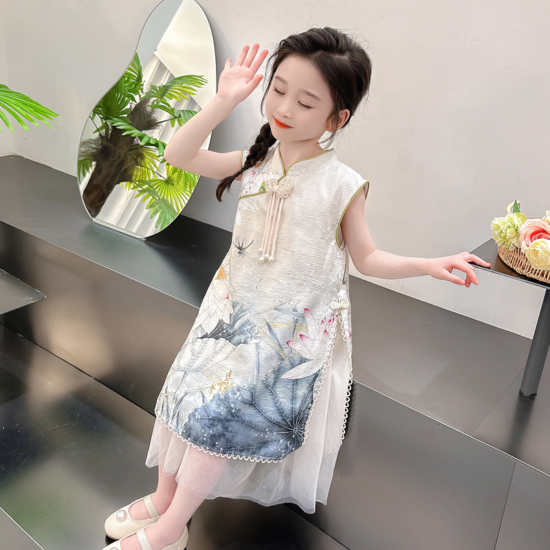 【荷塘月色】女童旗袍裙夏2025新款汉服国风新中式宝宝夏款古风裙子