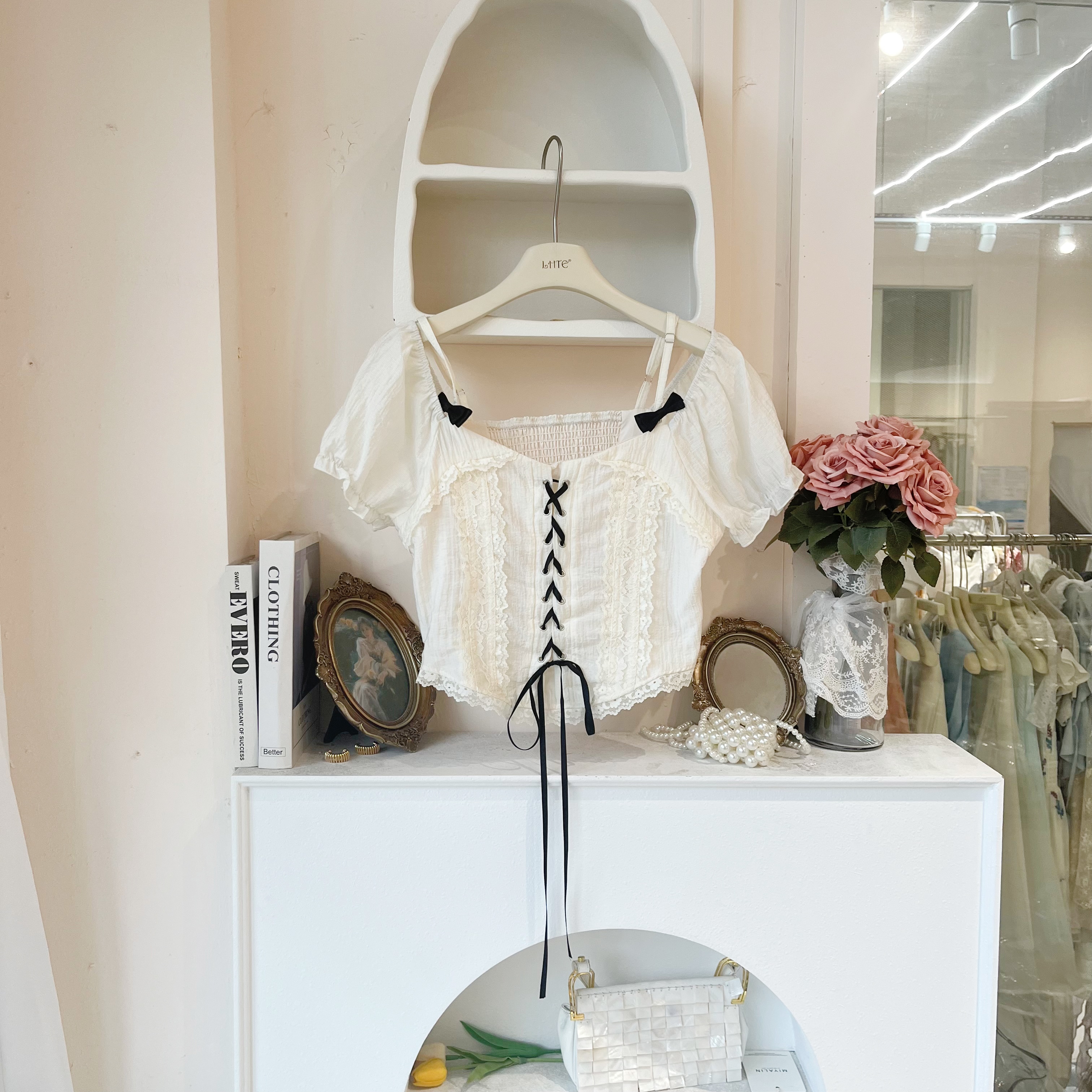 LHTE青青大码女装  纯欲风蕾丝辣妹小众设计感仙仙短袖C7801杏色