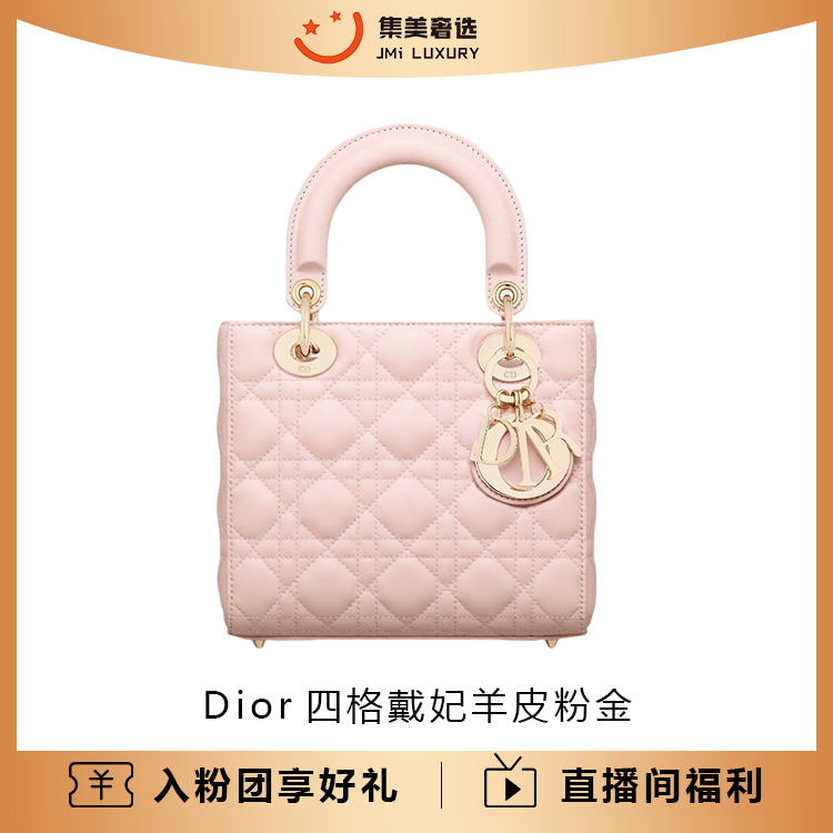 未使用 DIOR/迪奥 Dior四格戴妃羊皮粉金时尚百搭包/全新/AM5980
