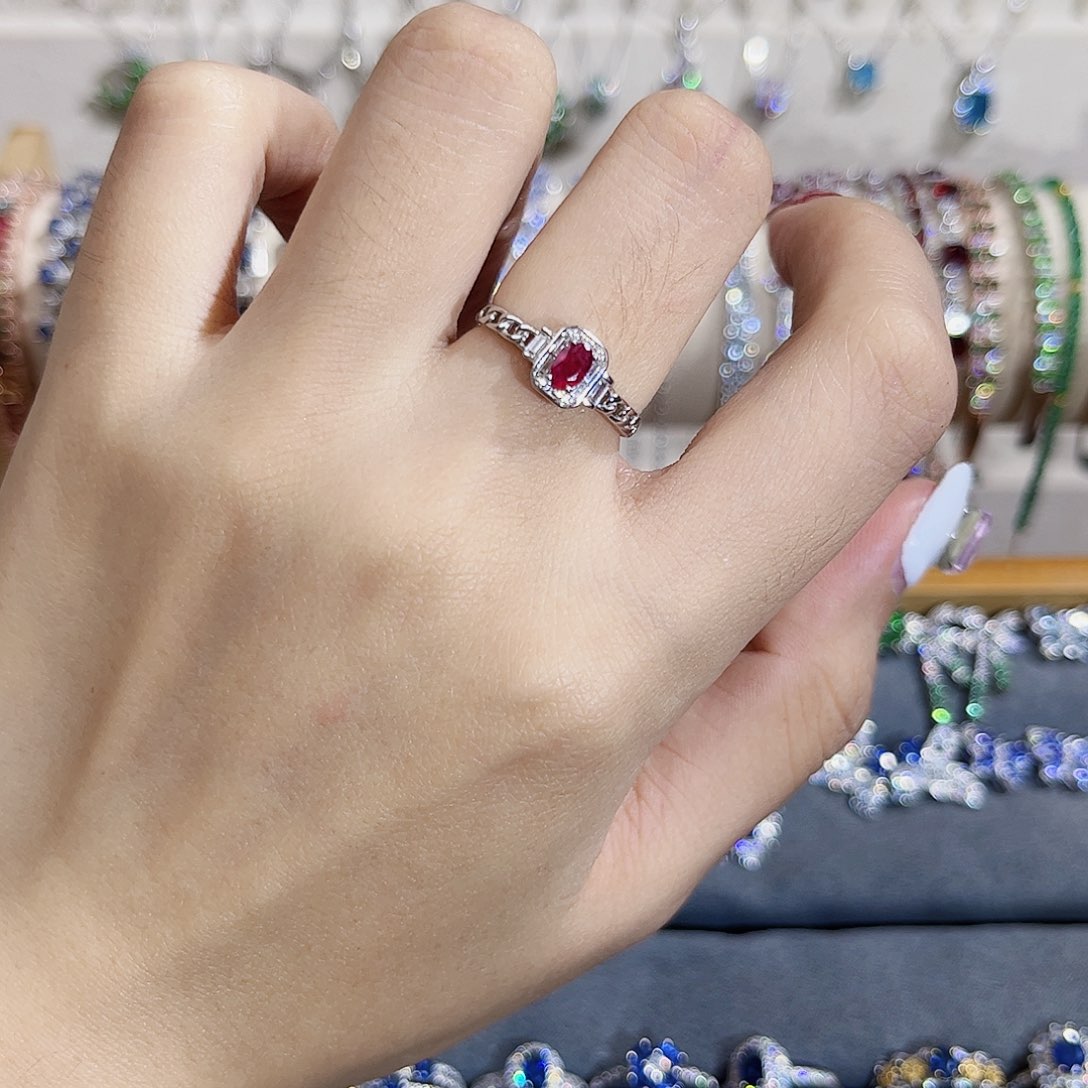 红宝石戒指银S925镶嵌