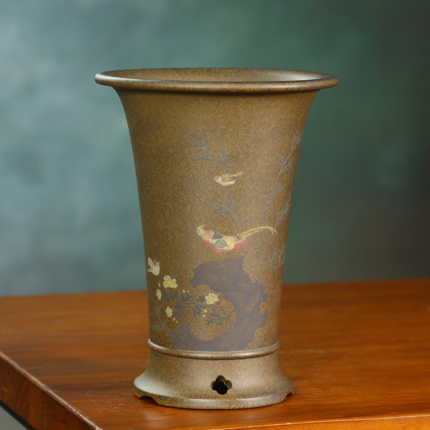 神力精品紫砂兰花盆老味鲨皮青泥绘束腰春兰建兰寒兰植物古典桌面