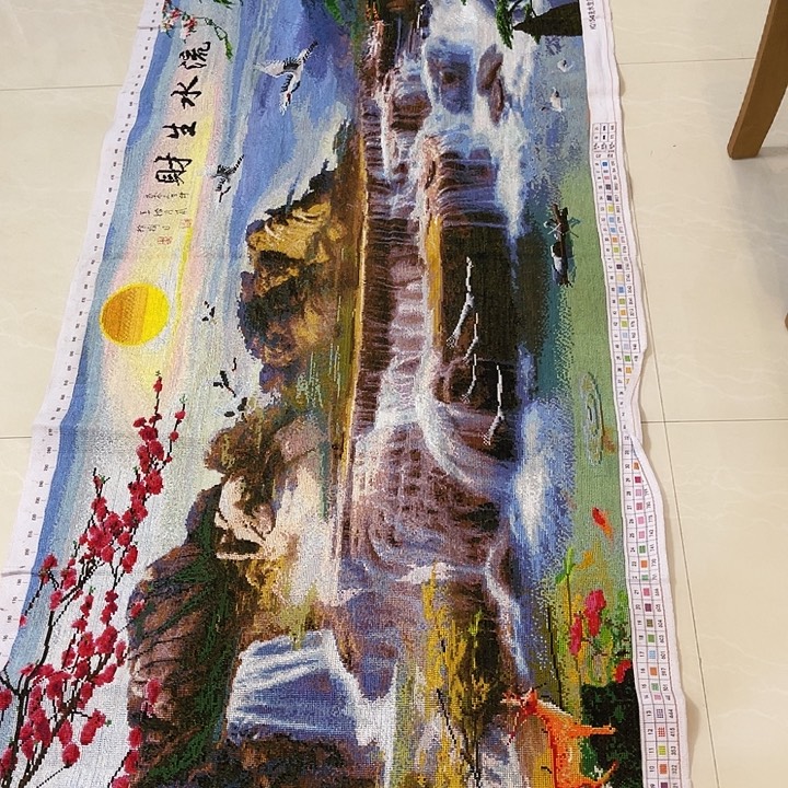 棉手工十字绣成品流水生财两米三