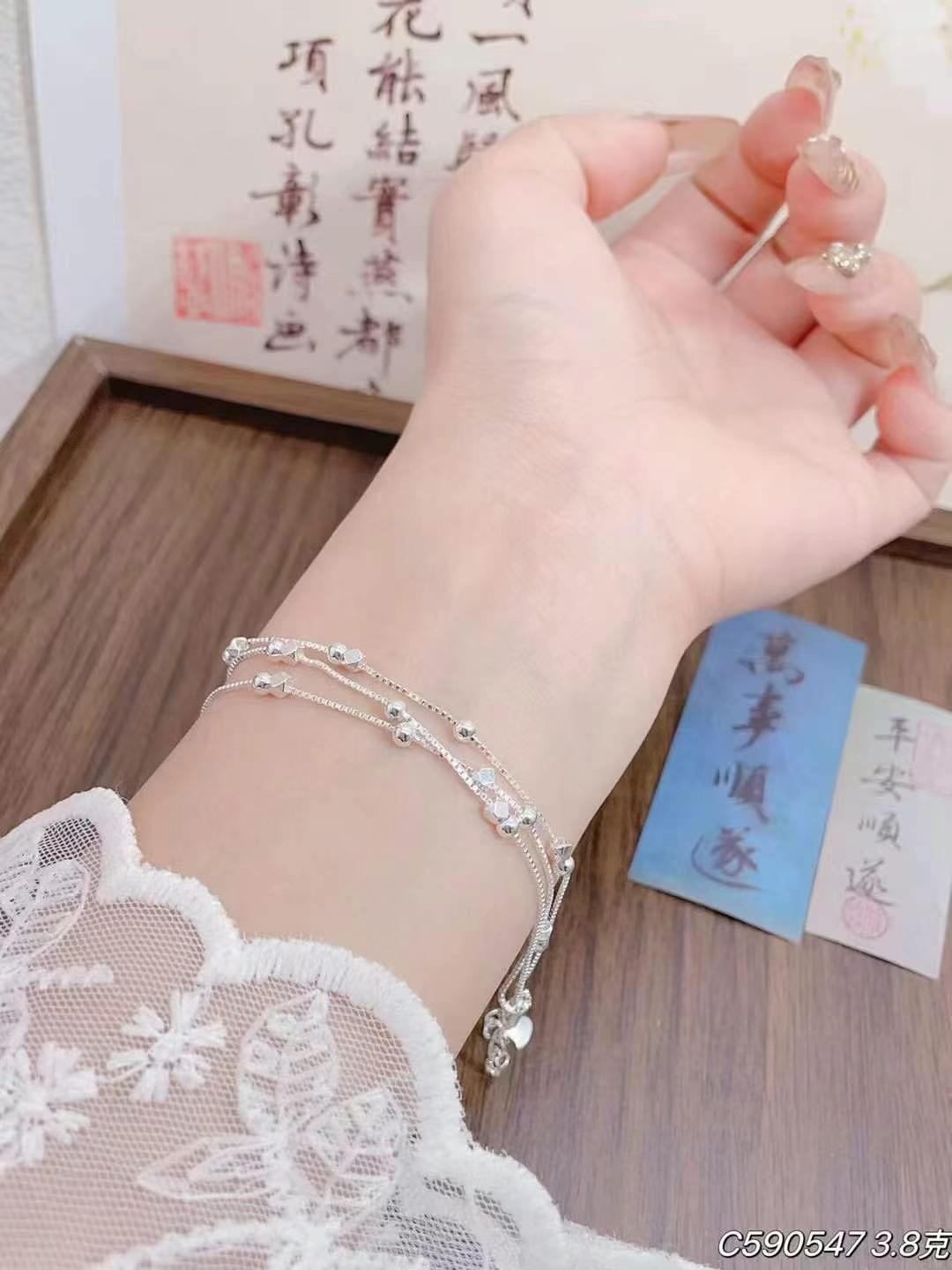 足银手链 三线碎银手链 新款足银990时尚百搭小众三层手链Y16