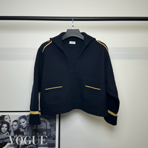 99新 Celine/思琳 深蓝色v领长袖针织衫/M码