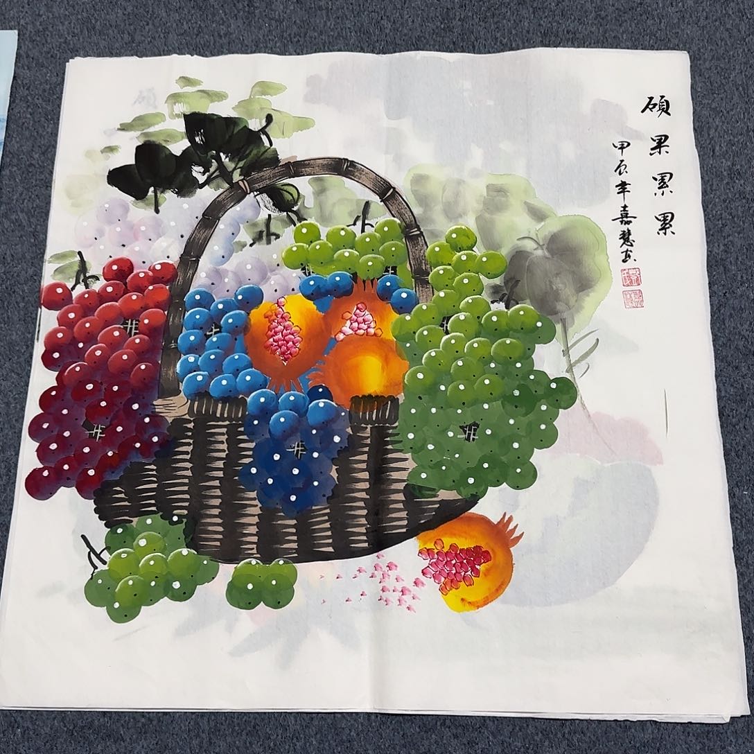 国画尺寸70X70手绘作品 