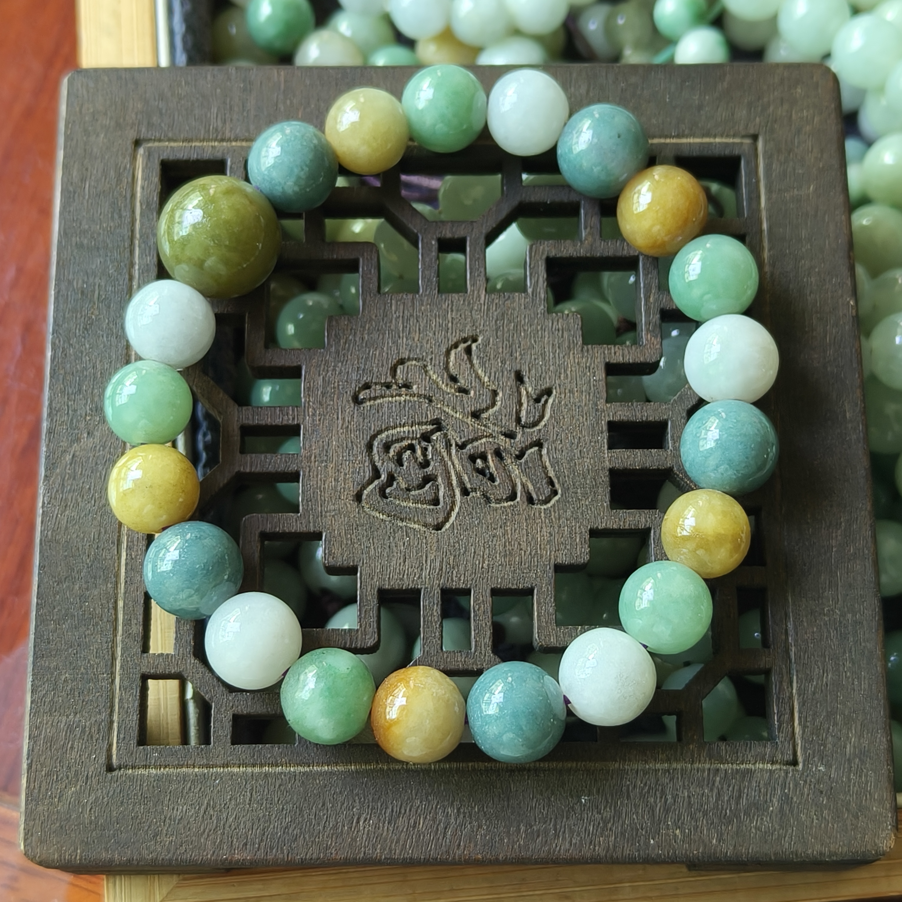 缅甸翡翠A货多宝圆珠单圈手串福禄寿百搭简约气质