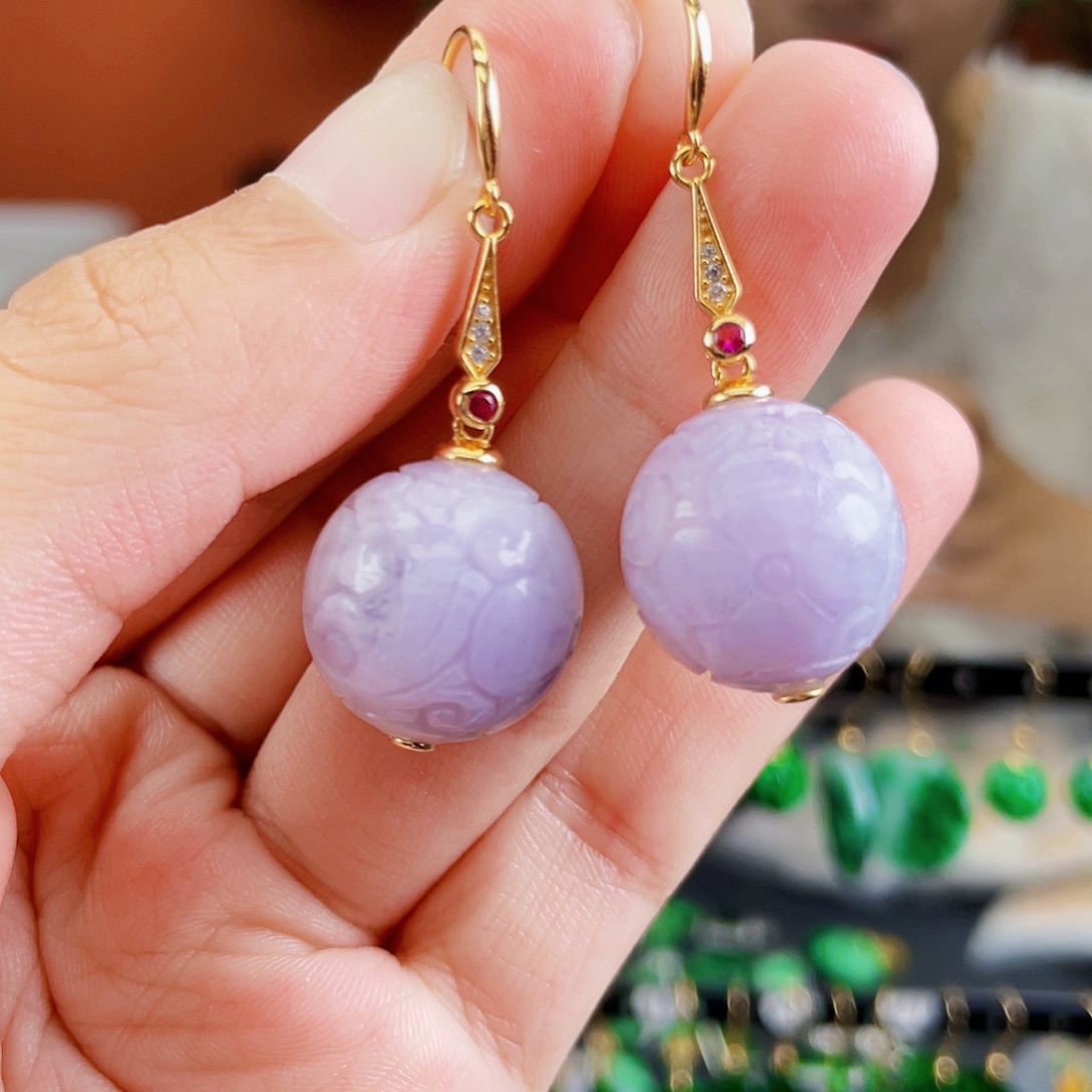 银S925镶嵌翡翠耳饰