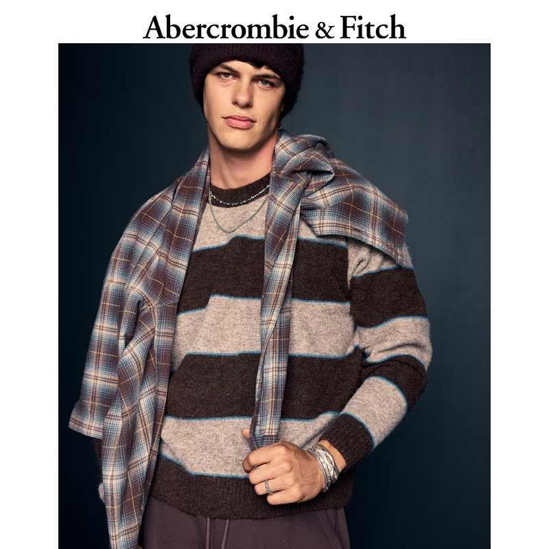 AF美式百搭罗纹条纹圆领套头毛衣针织衫25秋冬新款男装120-5209