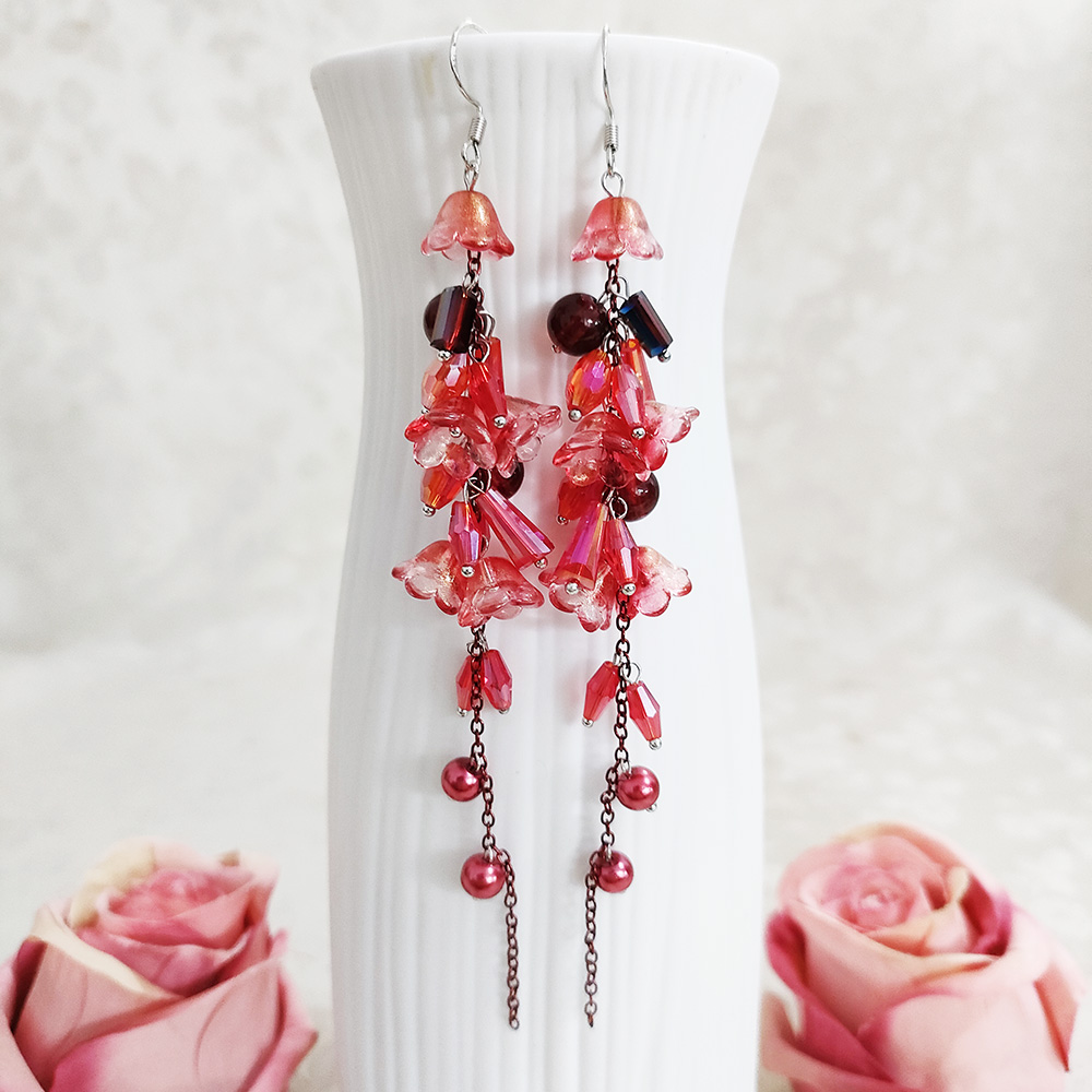 铜合金玻璃耳饰 民族风纯手工编织长款气质花儿耳环3108