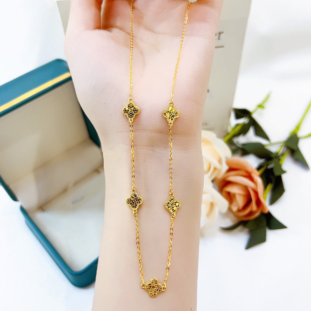 精品5G足金半圈曝闪龙鳞幸运草项链00688