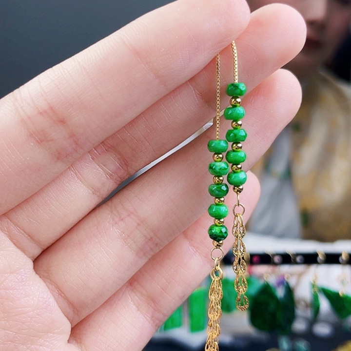 翡翠耳饰银S925镶嵌饰品