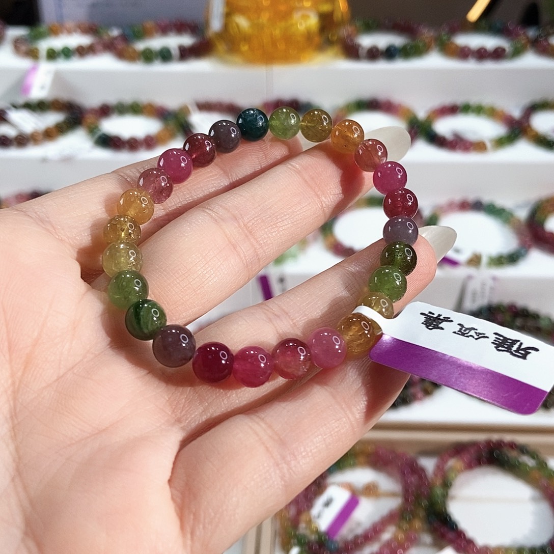 碧玺未镶嵌手链G2313素圈颜色微差