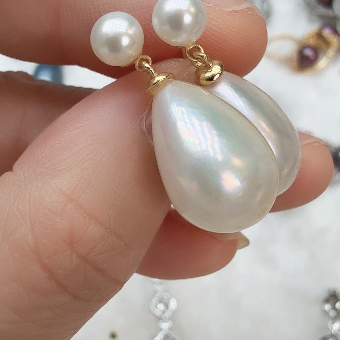 耳饰拼合珍珠（马贝珠）银S925镶嵌