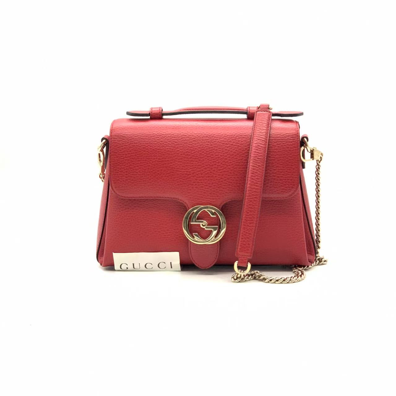 99新 GUCCI/古驰 红金中号风琴邮差包