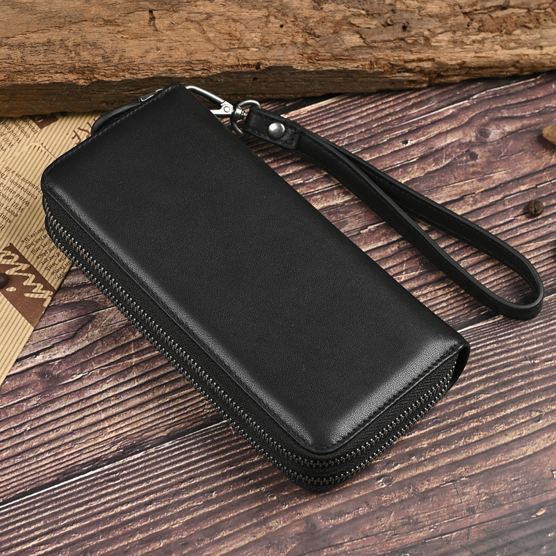 商务休闲植鞣牛皮长款男士钱包手拿包真皮多功能手抓包手包