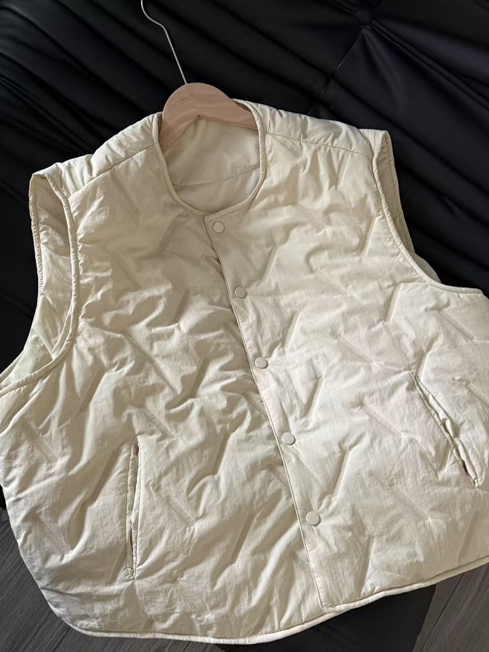 3532#【白城冬令】慵懒松弛风圆领压线棉马甲外套