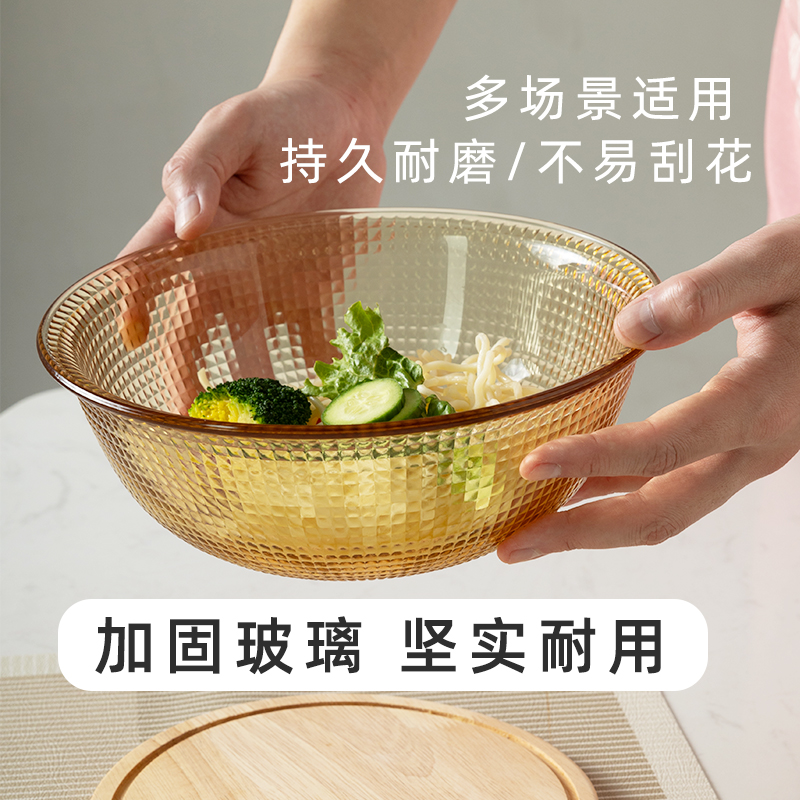 【工厂直营】琥珀色高硼硅方格碗耐高温欧式加厚家用吃饭碗