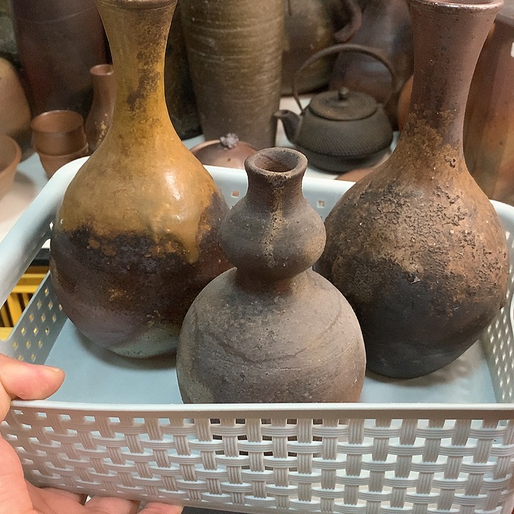 备前烧花瓶三个备前烧